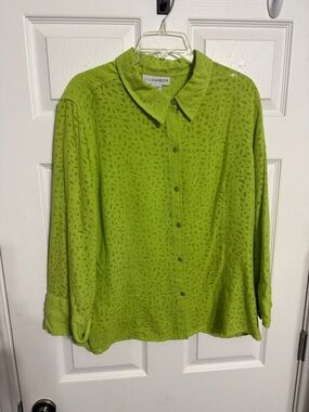 Sag Harbor Lime Green Eyelet Button-Up Top
